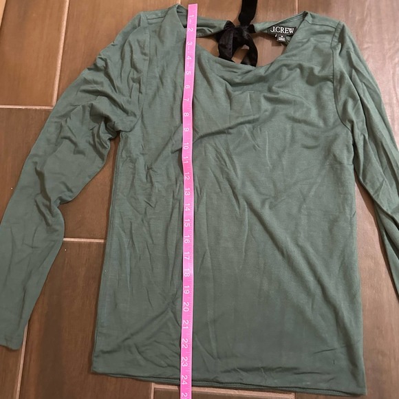 NWT J. Crew Green Pine Solid Open Back Velvet Bow FormKnit Long Sleeve Top Med - Picture 14 of 16